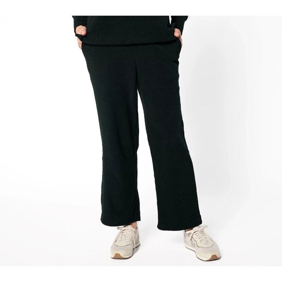 Cuddl Duds Ribbed Fleece Wide Leg Lounge Pant Black 2X A544622 - Picture 1 of 1